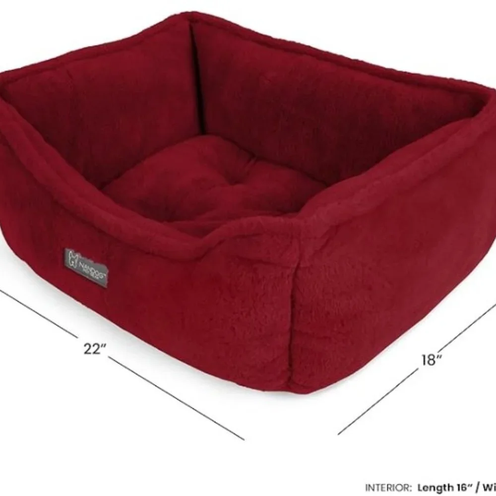 Nandog Dog Cat Pet Cloud Reversible Cozy Bed Burgundy Red Breeds up to 25lb NEW